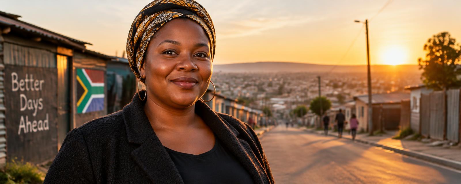Smiling South African woman at sunset